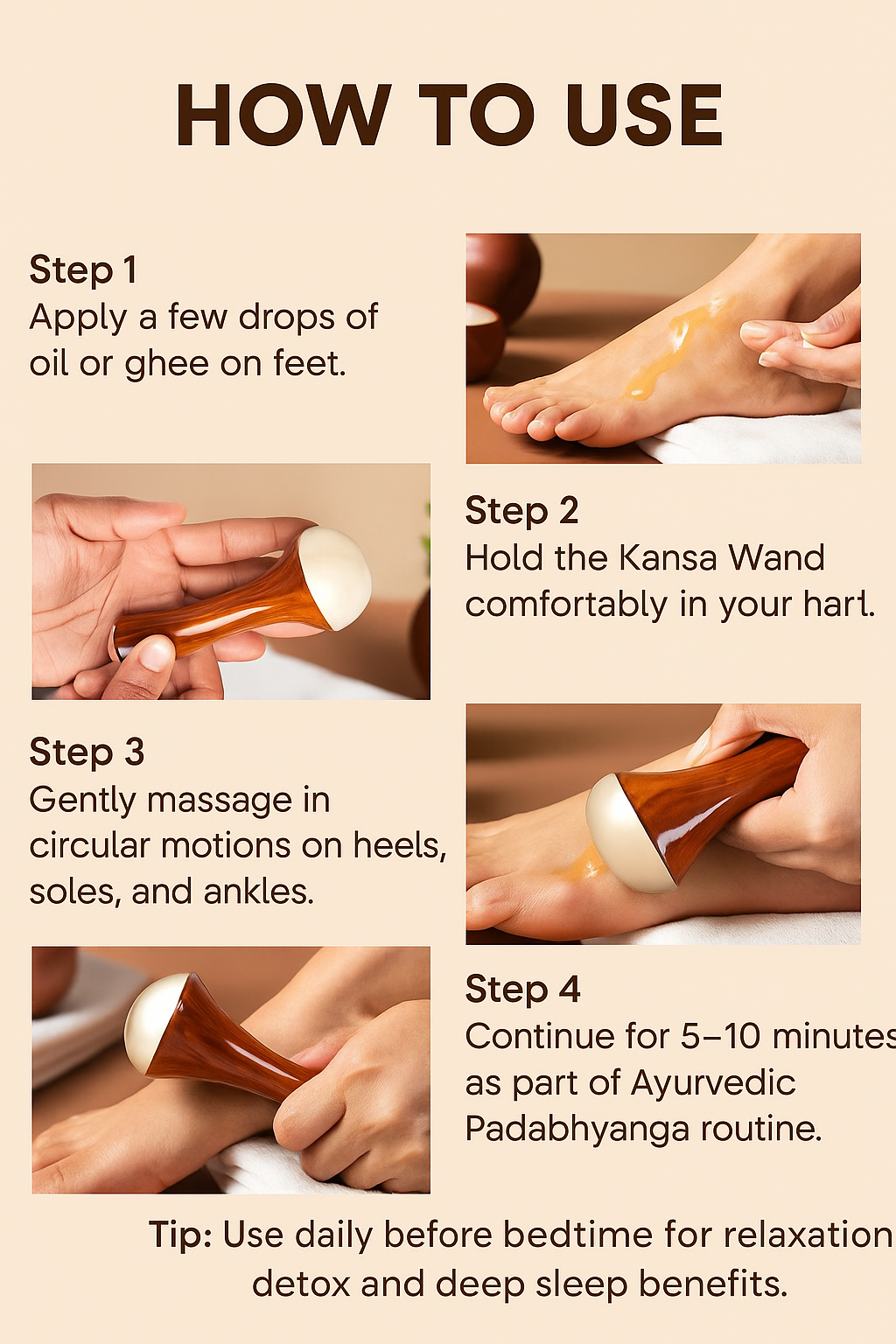 Kansa Foot Massager Wood Handle